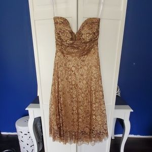 Semi formal antique gold strapless dress